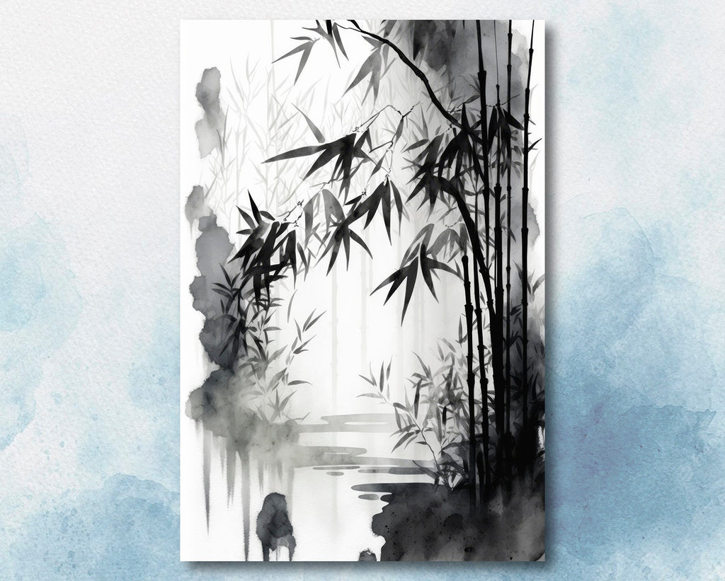 Japanese Bamboo Wall Art Asian Print Nature Inspired Zen Botanical Watercolor Painting Gift Floral Decor