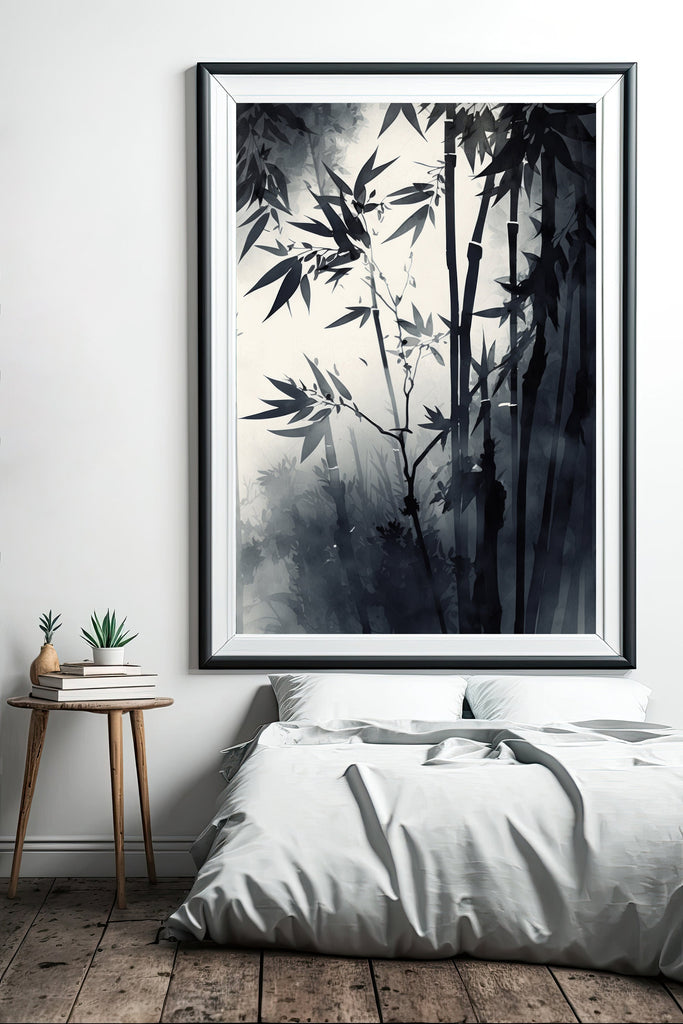 Japanese Bamboo Wall Art Asian Print Nature Inspired Zen Botanical Watercolor Painting Gift Floral Decor