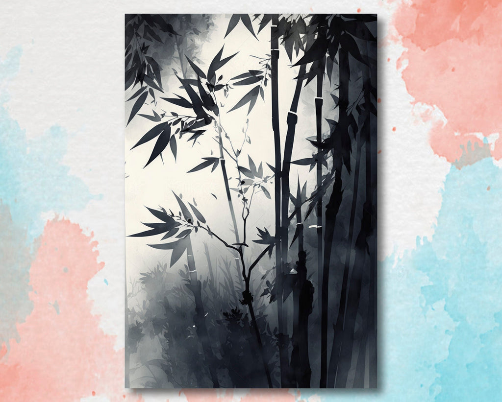 Japanese Bamboo Wall Art Asian Print Nature Inspired Zen Botanical Watercolor Painting Gift Floral Decor