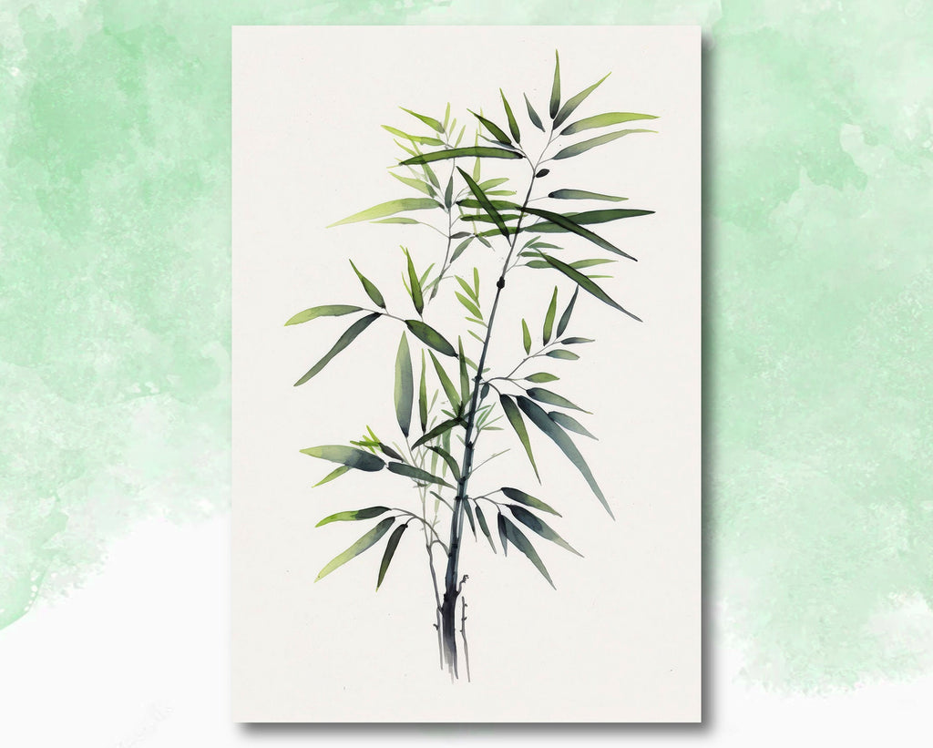 Minimalist Japanese Bamboo Wall Art Asian Print Nature Inspired Zen Botanical Watercolor Painting Gift Floral Decor