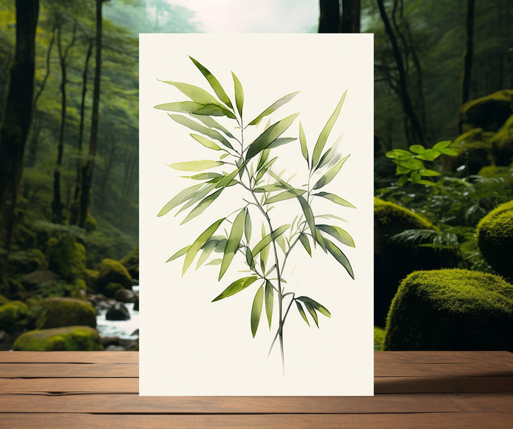 Minimalist Japanese Bamboo Wall Art Asian Print Nature Inspired Zen Botanical Watercolor Painting Gift Floral Decor