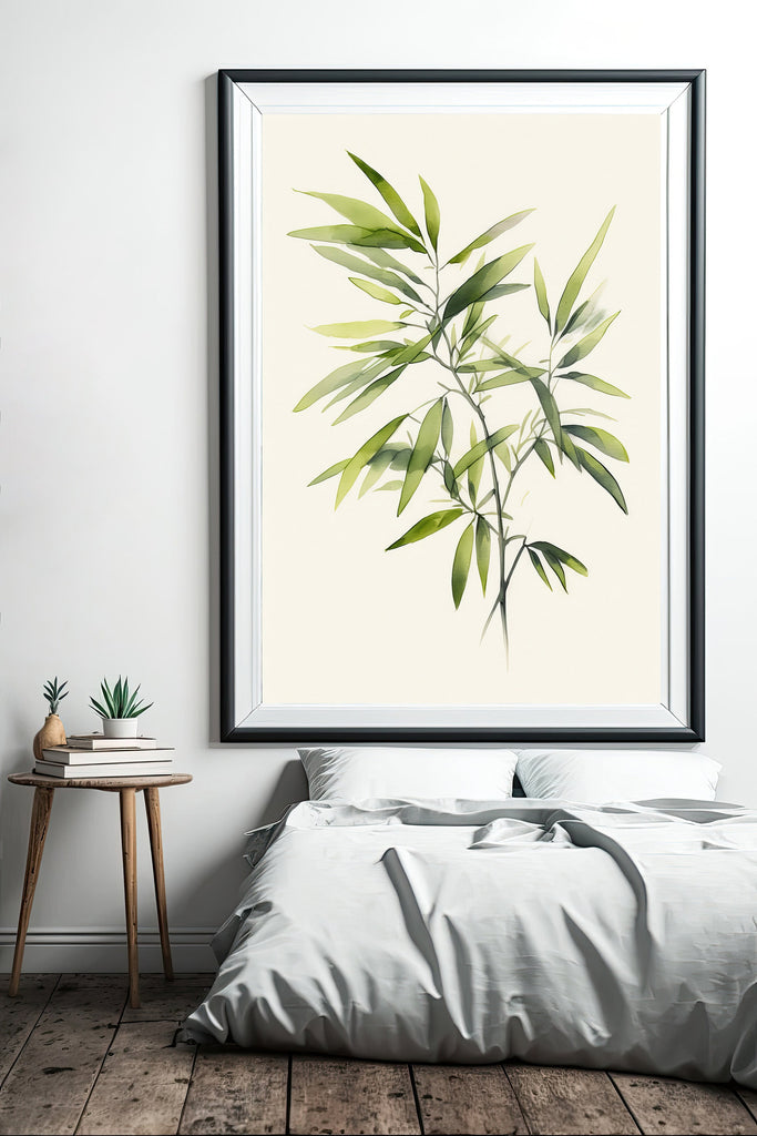 Minimalist Japanese Bamboo Wall Art Asian Print Nature Inspired Zen Botanical Watercolor Painting Gift Floral Decor