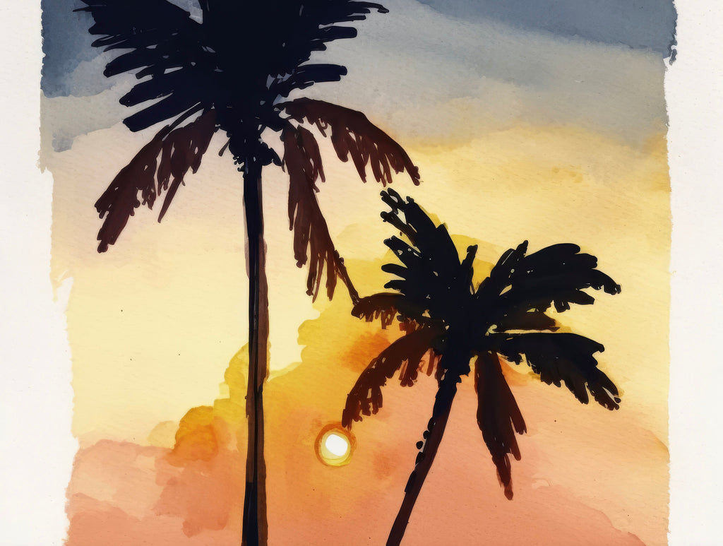 Palm Tree Sunset Art Print Tropical Watercolor Coastal Wall Art Nature Inspired Gift Beach House Home Decor