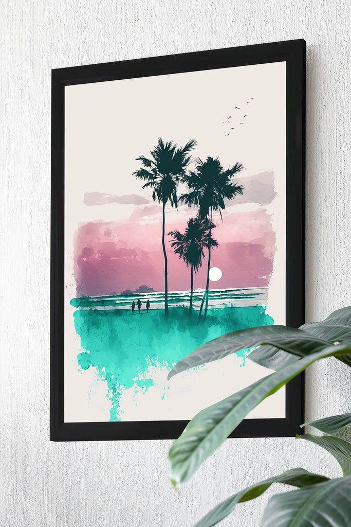 Palm Tree Sunset Art Print Tropical Watercolor Coastal Wall Art Nature Inspired Gift Beach House Home Decor