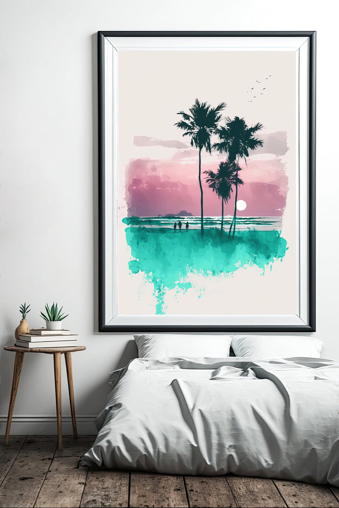 Palm Tree Sunset Art Print Tropical Watercolor Coastal Wall Art Nature Inspired Gift Beach House Home Decor