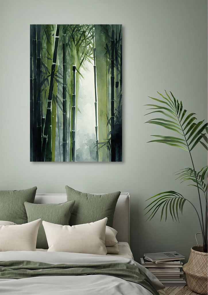 Minimalist Japanese Bamboo Wall Art Asian Print Nature Inspired Zen Botanical Watercolor Painting Gift Floral Decor