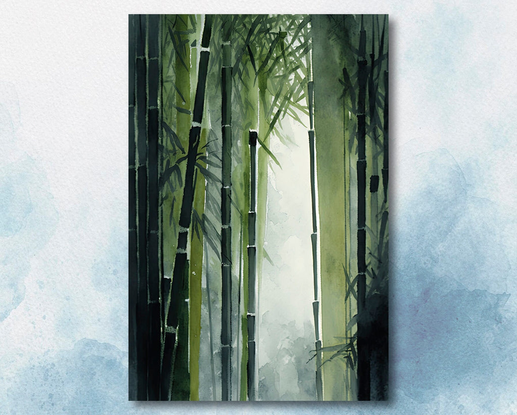 Minimalist Japanese Bamboo Wall Art Asian Print Nature Inspired Zen Botanical Watercolor Painting Gift Floral Decor