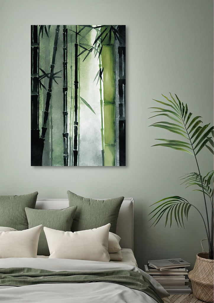 Minimalist Japanese Bamboo Wall Art Asian Print Nature Inspired Zen Botanical Watercolor Painting Gift Floral Decor