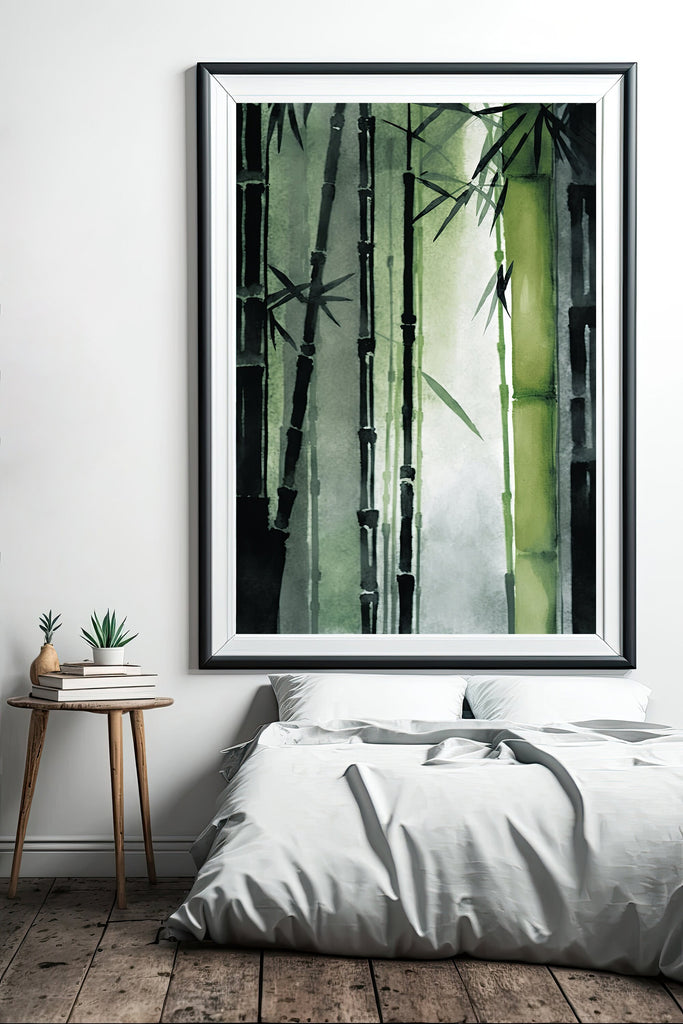 Minimalist Japanese Bamboo Wall Art Asian Print Nature Inspired Zen Botanical Watercolor Painting Gift Floral Decor