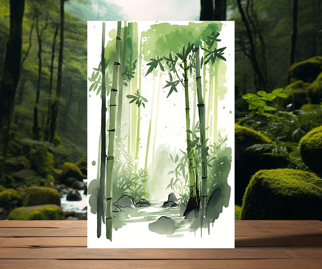 Minimalist Japanese Bamboo Wall Art Asian Print Nature Inspired Zen Botanical Watercolor Painting Gift Floral Decor