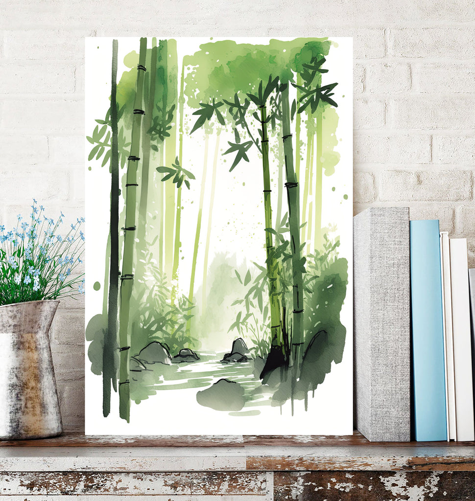 Minimalist Japanese Bamboo Wall Art Asian Print Nature Inspired Zen Botanical Watercolor Painting Gift Floral Decor