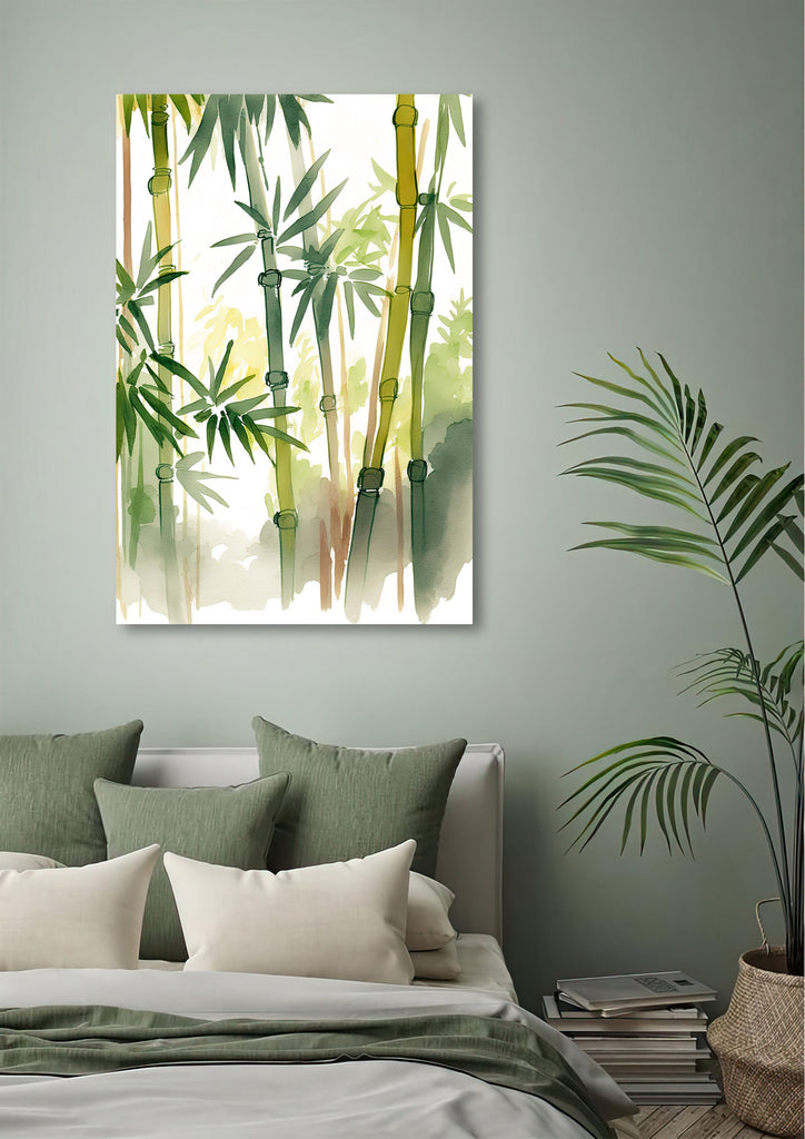 Minimalist Japanese Bamboo Wall Art Asian Print Nature Inspired Zen Botanical Watercolor Painting Gift Floral Decor