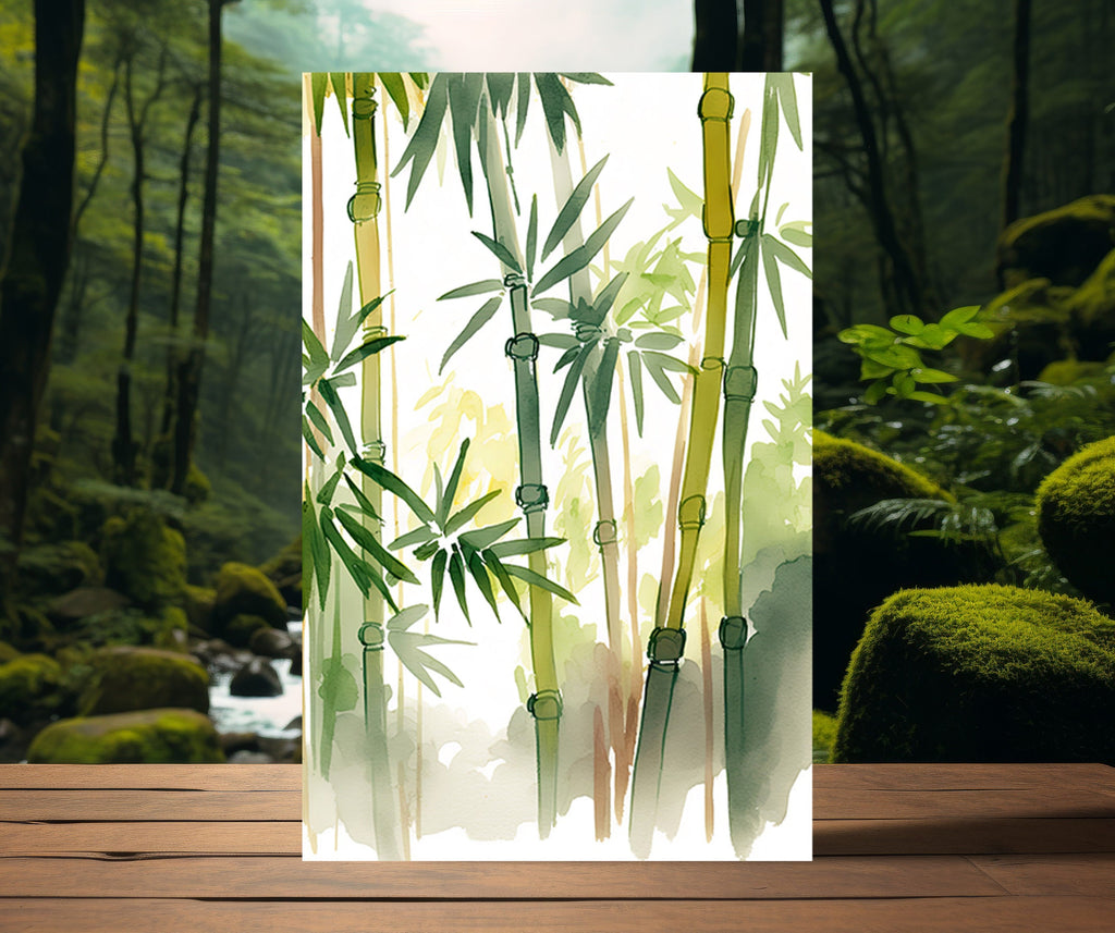 Minimalist Japanese Bamboo Wall Art Asian Print Nature Inspired Zen Botanical Watercolor Painting Gift Floral Decor