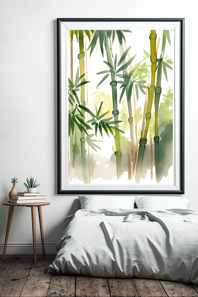 Minimalist Japanese Bamboo Wall Art Asian Print Nature Inspired Zen Botanical Watercolor Painting Gift Floral Decor