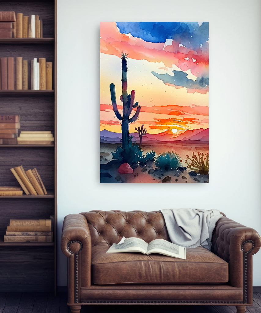 Desert Cactus Sunset Print Colorful Watercolor Wall Art Southwest Landscape Gift Saguaro Beautiful Nature Home Decor