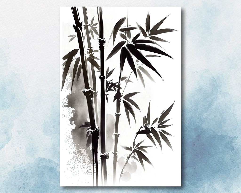 Minimalist Japanese Bamboo Wall Art Asian Print Nature Inspired Zen Botanical Watercolor Painting Gift Floral Decor