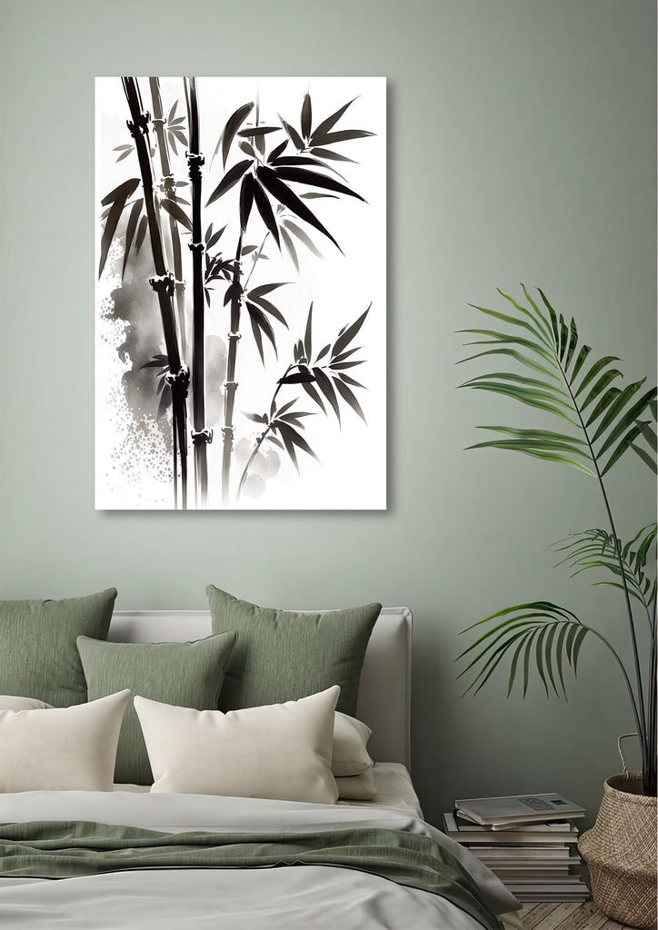 Minimalist Japanese Bamboo Wall Art Asian Print Nature Inspired Zen Botanical Watercolor Painting Gift Floral Decor