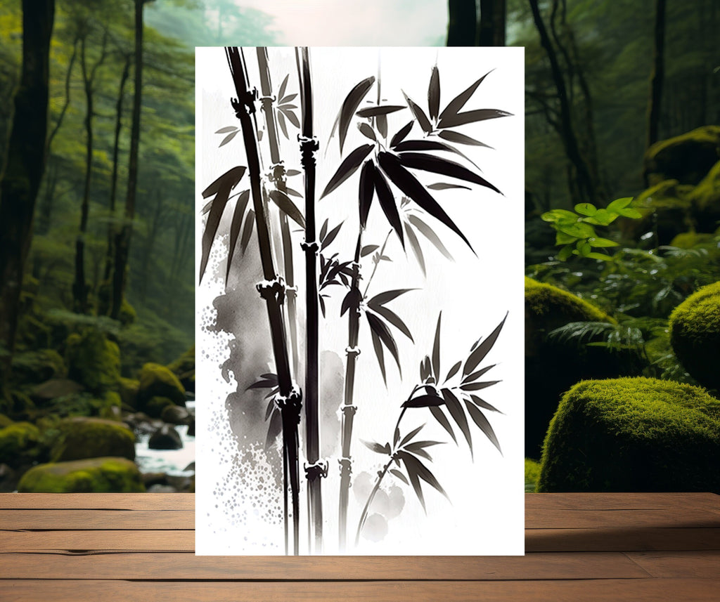 Minimalist Japanese Bamboo Wall Art Asian Print Nature Inspired Zen Botanical Watercolor Painting Gift Floral Decor