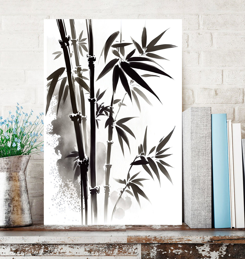 Minimalist Japanese Bamboo Wall Art Asian Print Nature Inspired Zen Botanical Watercolor Painting Gift Floral Decor