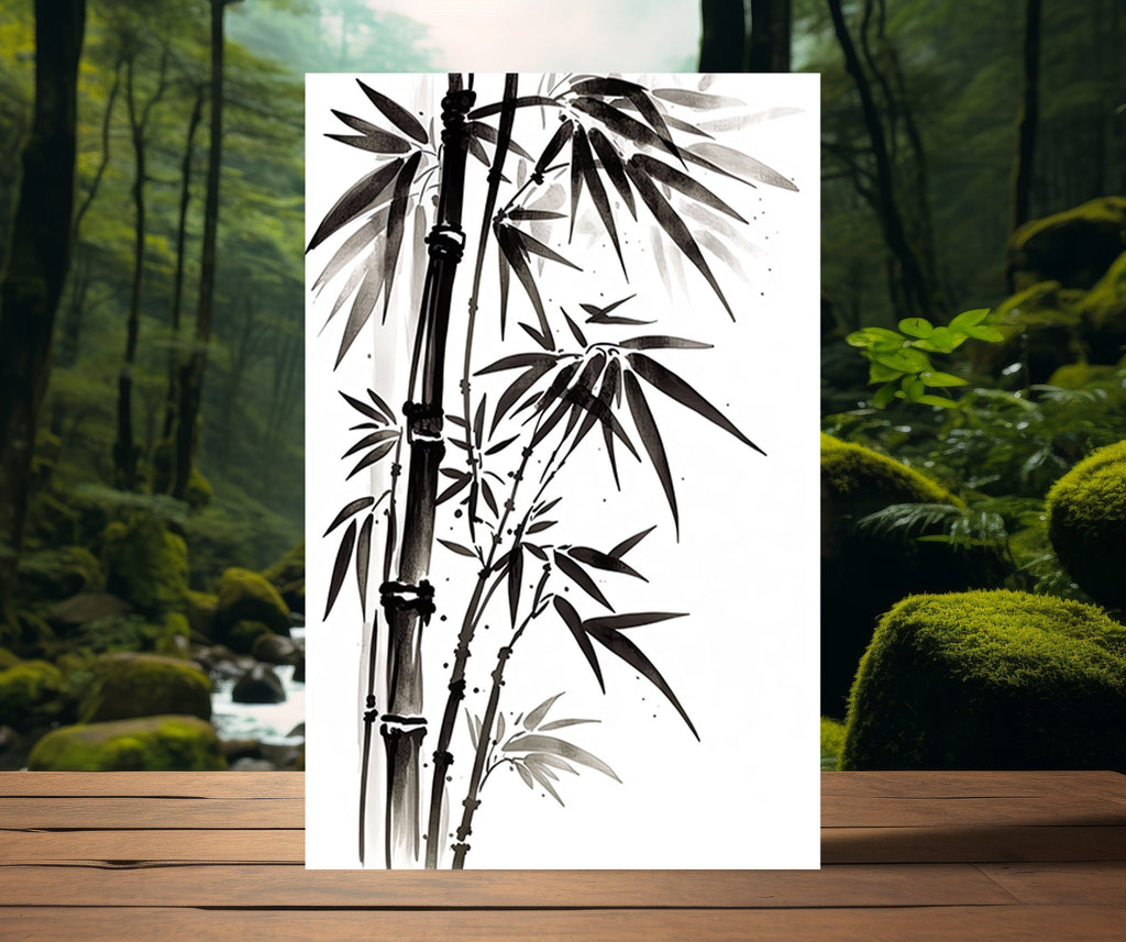 Minimalist Japanese Bamboo Plant Wall Art Asian Print Nature Inspired Zen Botanical Watercolor Painting Gift Floral Decor