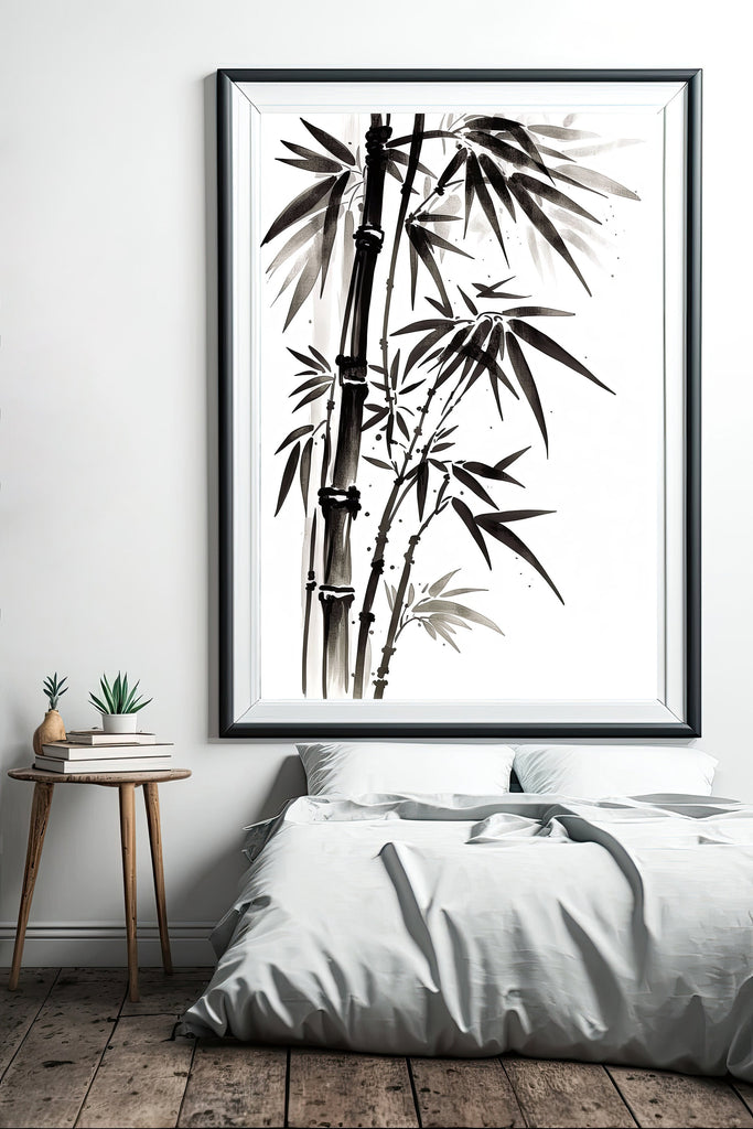 Minimalist Japanese Bamboo Plant Wall Art Asian Print Nature Inspired Zen Botanical Watercolor Painting Gift Floral Decor