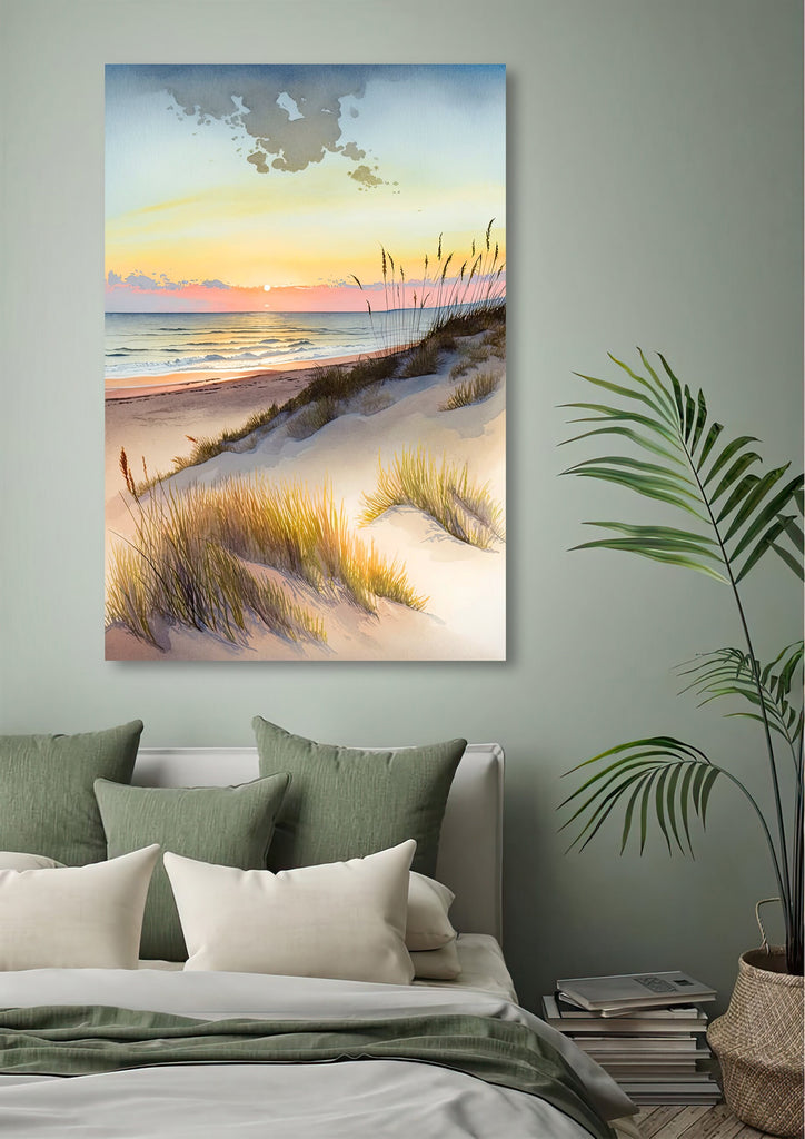 Pastel Summer Beach Sunset Watercolor Print Ocean Wall Art Coastal Sea Nature Gift Landscape Home Decor