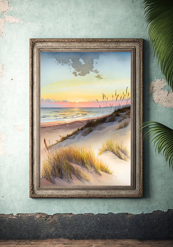 Pastel Summer Beach Sunset Watercolor Print Ocean Wall Art Coastal Sea Nature Gift Landscape Home Decor