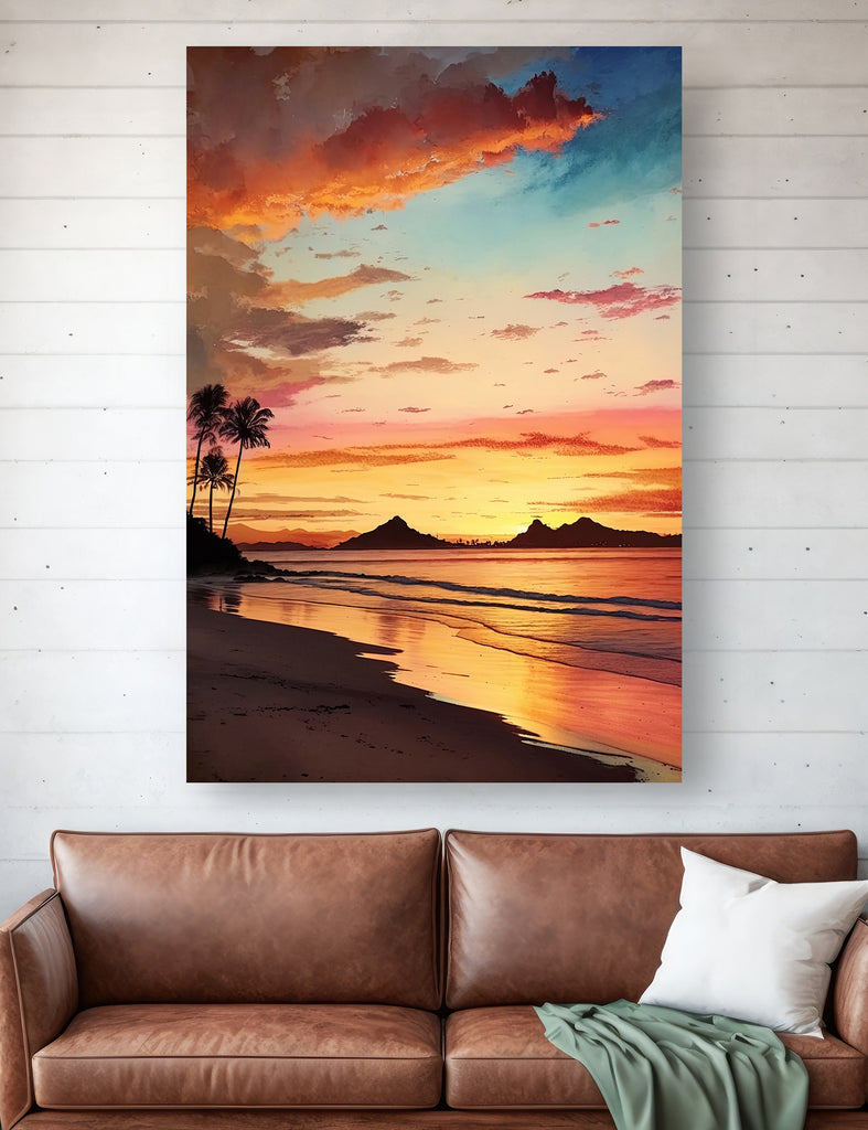 Summer Beach Sunset Watercolor Print Ocean Wall Art Coastal Sea Nature Gift Landscape Home Decor