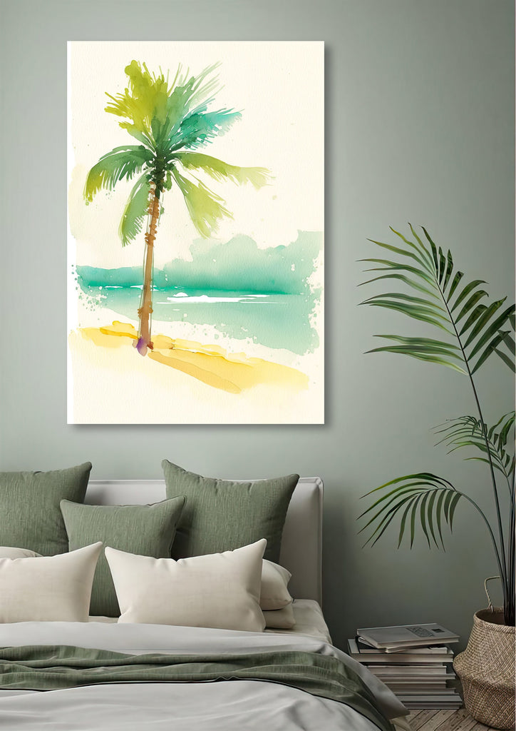 Tropical Palm Tree Beach Art Print Watercolor Coastal Wall Art Nature Inspired French Polynesia Gift Ocean Beach House Decor