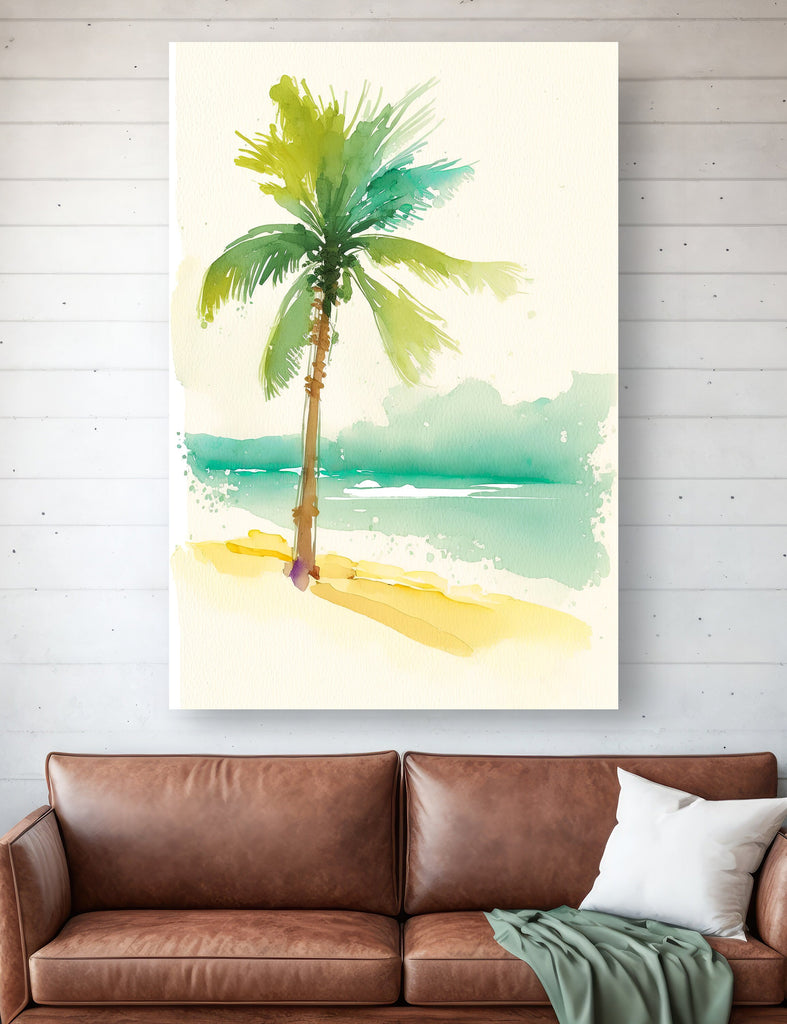 Tropical Palm Tree Beach Art Print Watercolor Coastal Wall Art Nature Inspired French Polynesia Gift Ocean Beach House Decor