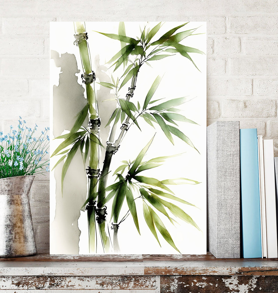 Minimalist Japanese Bamboo Plant Wall Art Asian Print Nature Inspired Zen Botanical Watercolor Painting Gift Floral Decor