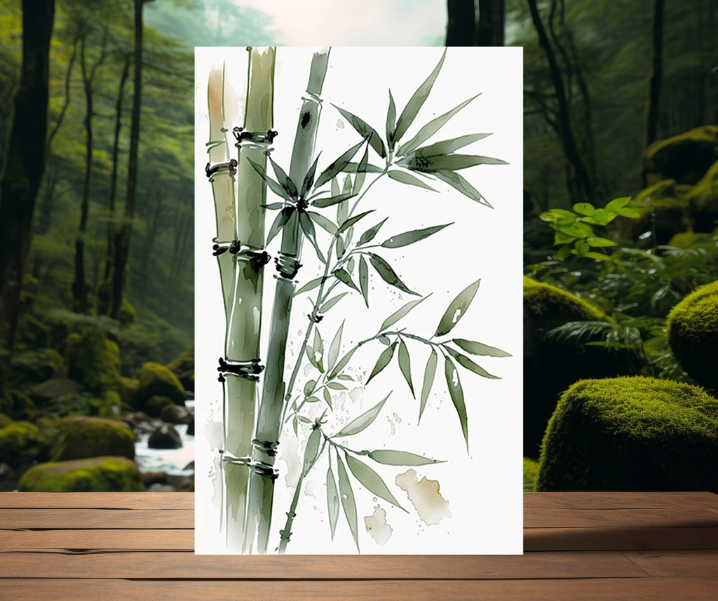 Minimalist Japanese Bamboo Plant Wall Art Asian Print Nature Inspired Zen Botanical Watercolor Painting Gift Floral Decor