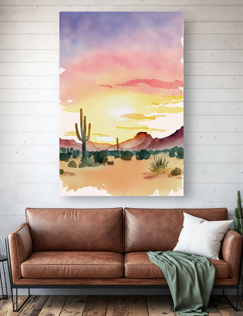 Desert Cactus Sunset Print Colorful Minimalist Watercolor Wall Art Southwest Landscape Gift Saguaro Beautiful Nature Home Decor