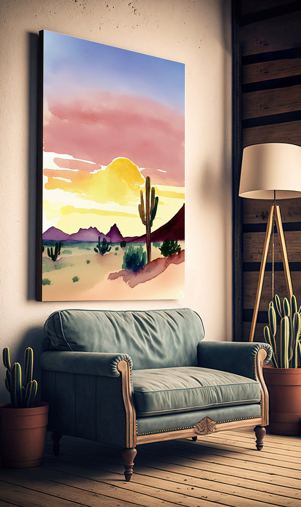 Desert Cactus Sunset Print Colorful Minimalist Watercolor Wall Art Southwest Landscape Gift Saguaro Beautiful Nature Home Decor