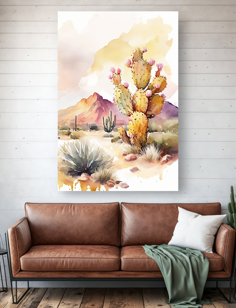 Flower Prickly Pear Cactus Sunset Art Print Watercolor Botanical Desert Wall Art Nature Inspired Sonoran Art Southwest Western Decor