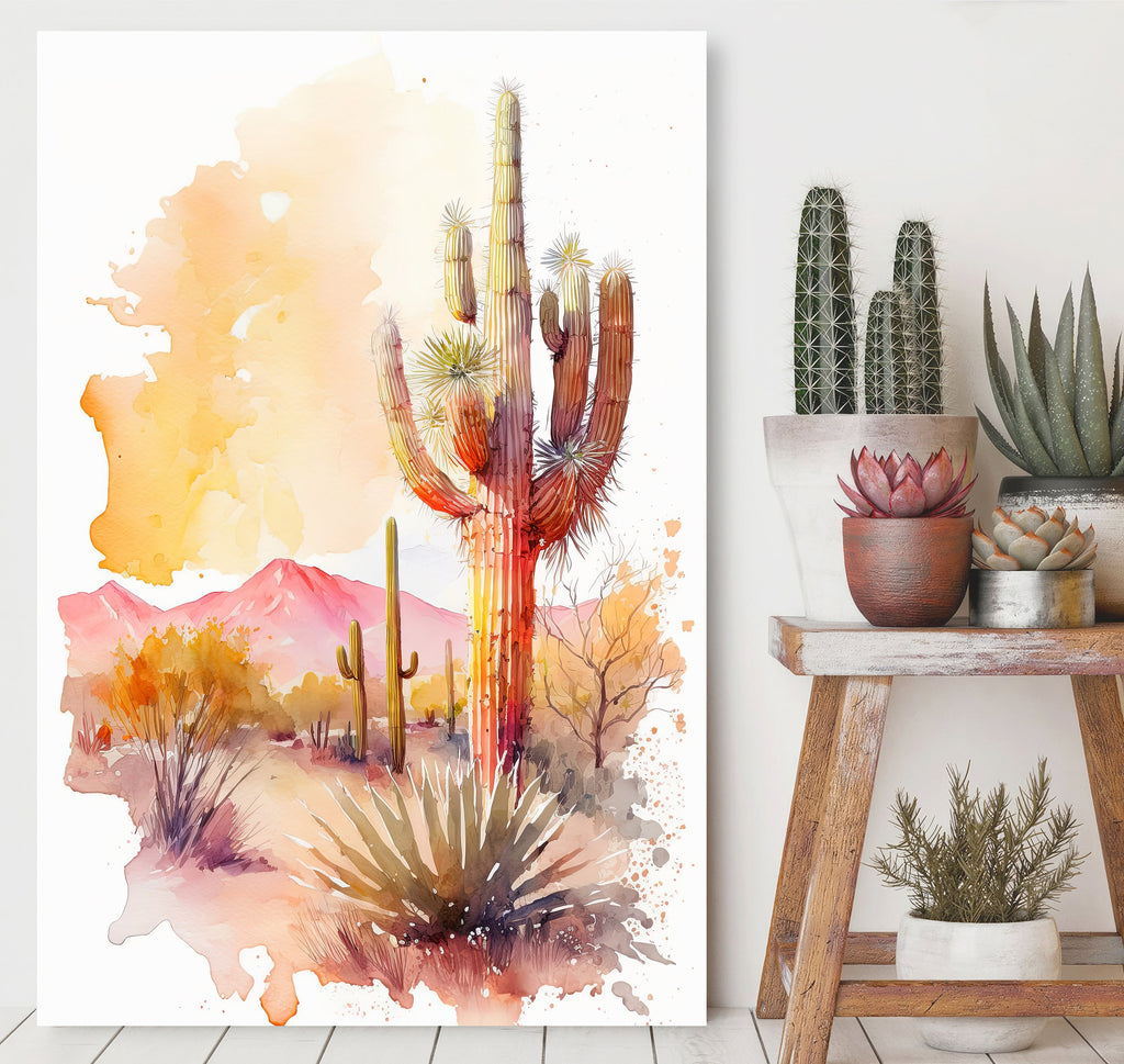 Saguaro Cactus Desert Landscape Watercolor Print Colorful Wall Art Southwest Gift Beautiful Nature Home Decor