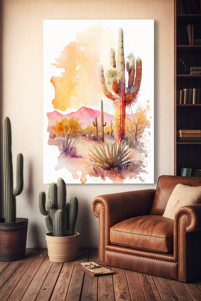 Saguaro Cactus Desert Landscape Watercolor Print Colorful Wall Art Southwest Gift Beautiful Nature Home Decor