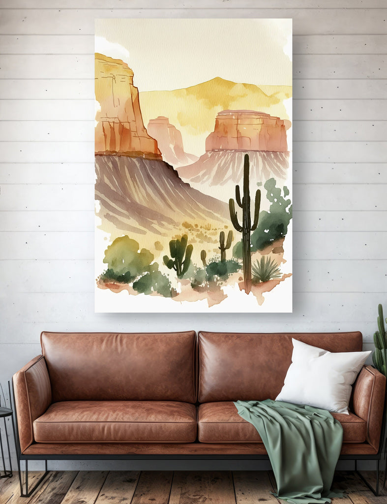 Saguaro Cactus Desert Landscape Minimalist Watercolor Print Colorful Wall Art Southwest Gift Beautiful Nature Home Decor