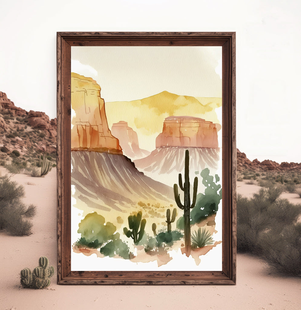 Saguaro Cactus Desert Landscape Minimalist Watercolor Print Colorful Wall Art Southwest Gift Beautiful Nature Home Decor