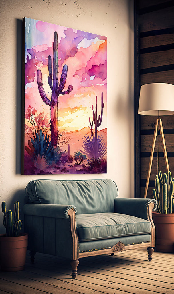 Desert Cactus Sunset Print Colorful Watercolor Wall Art Southwest Landscape Gift Saguaro Beautiful Nature Home Decor