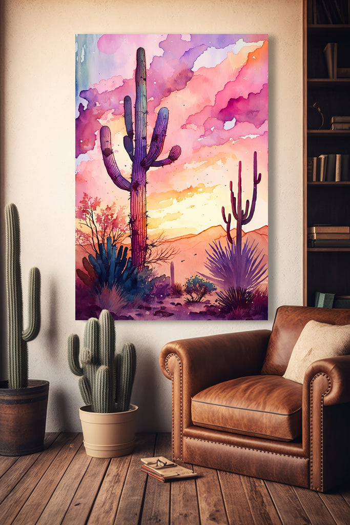 Desert Cactus Sunset Print Colorful Watercolor Wall Art Southwest Landscape Gift Saguaro Beautiful Nature Home Decor