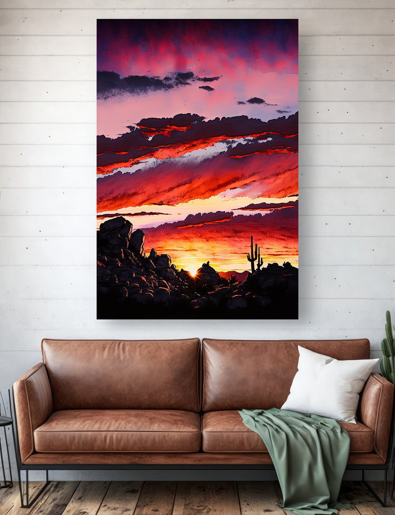 Desert Cactus Sunset Print Colorful Watercolor Wall Art Southwest Landscape Gift Saguaro Beautiful Nature Home Decor