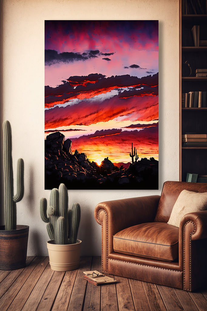 Desert Cactus Sunset Print Colorful Watercolor Wall Art Southwest Landscape Gift Saguaro Beautiful Nature Home Decor