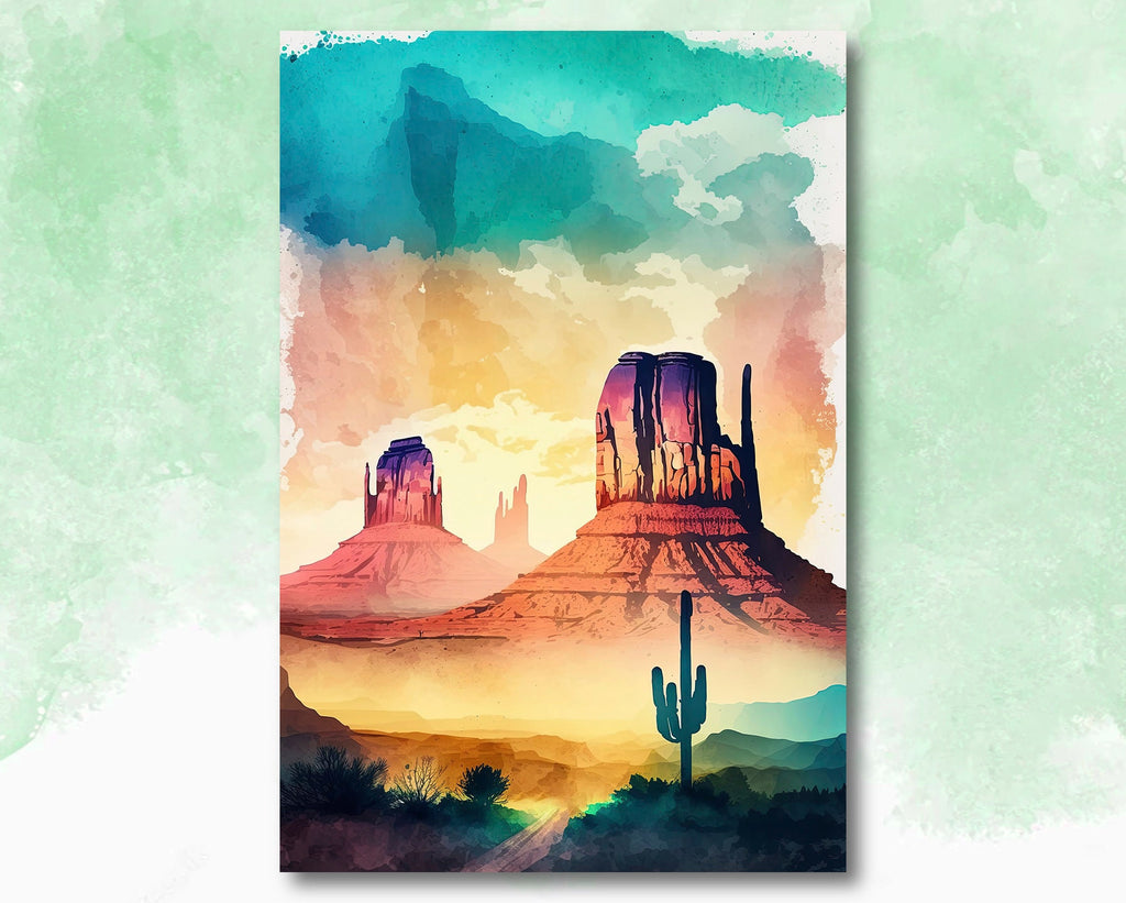 Monument Valley Desert Sunset Print Arizona Sonoran Wall Art Southwest Watercolor Boho Southwestern Decor