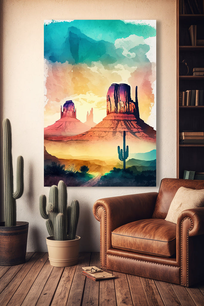 Monument Valley Desert Sunset Print Arizona Sonoran Wall Art Southwest Watercolor Boho Southwestern Decor