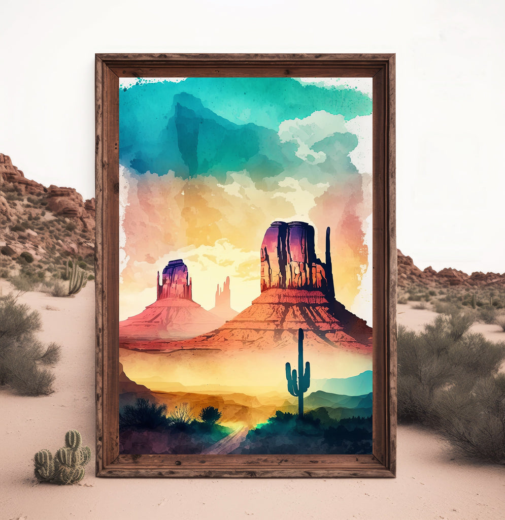 Monument Valley Desert Sunset Print Arizona Sonoran Wall Art Southwest Watercolor Boho Southwestern Decor