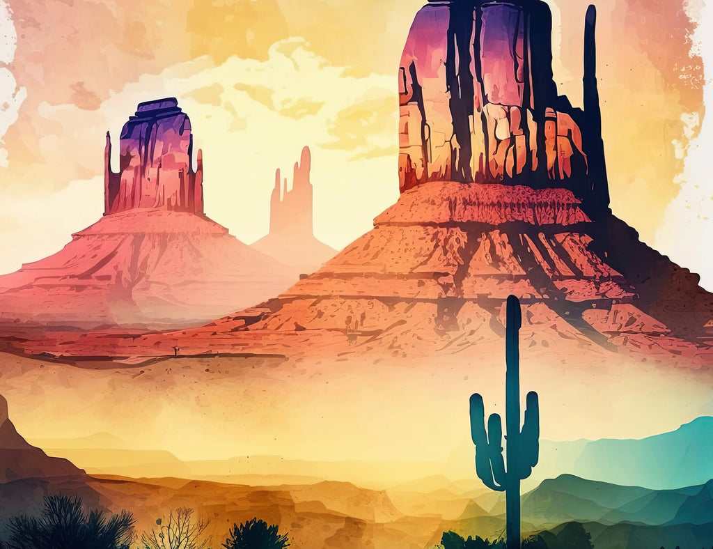 Monument Valley Desert Sunset Print Arizona Sonoran Wall Art Southwest Watercolor Boho Southwestern Decor