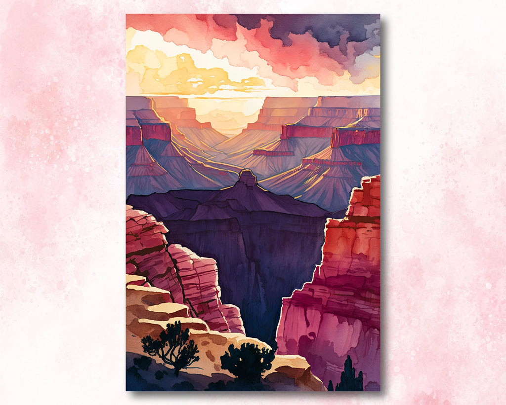 Grand Canyon National Park Sunset Print Arizona Sonoran Wall Art Southwest Desert Watercolor Boho Southwestern Decor