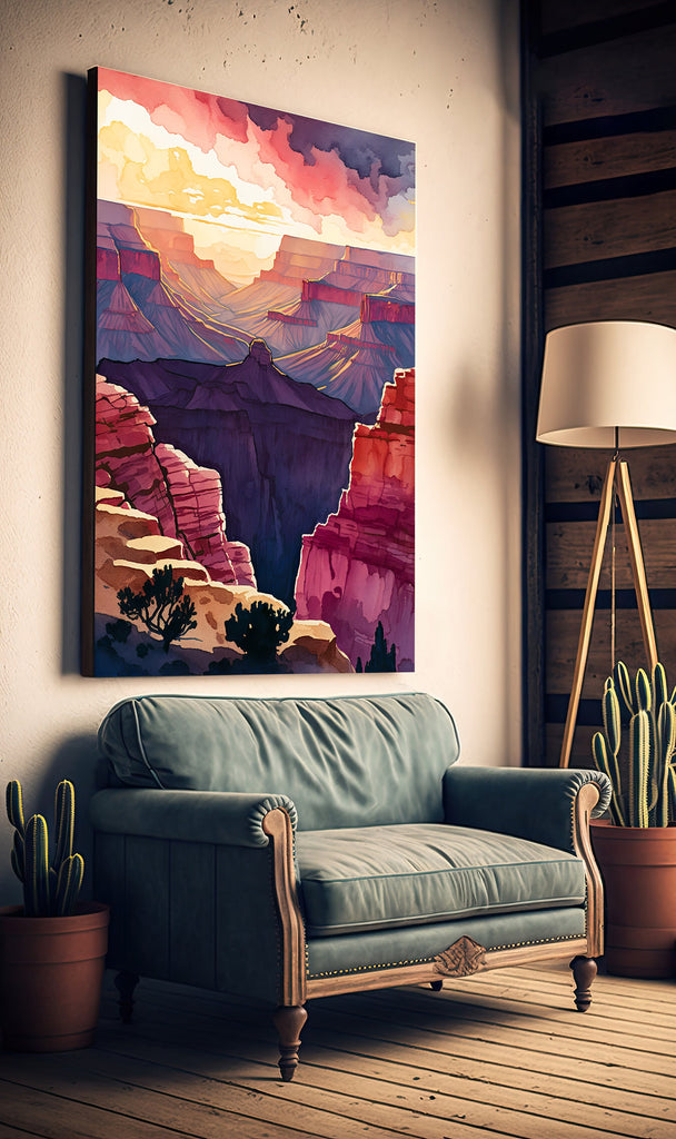 Grand Canyon National Park Sunset Print Arizona Sonoran Wall Art Southwest Desert Watercolor Boho Southwestern Decor