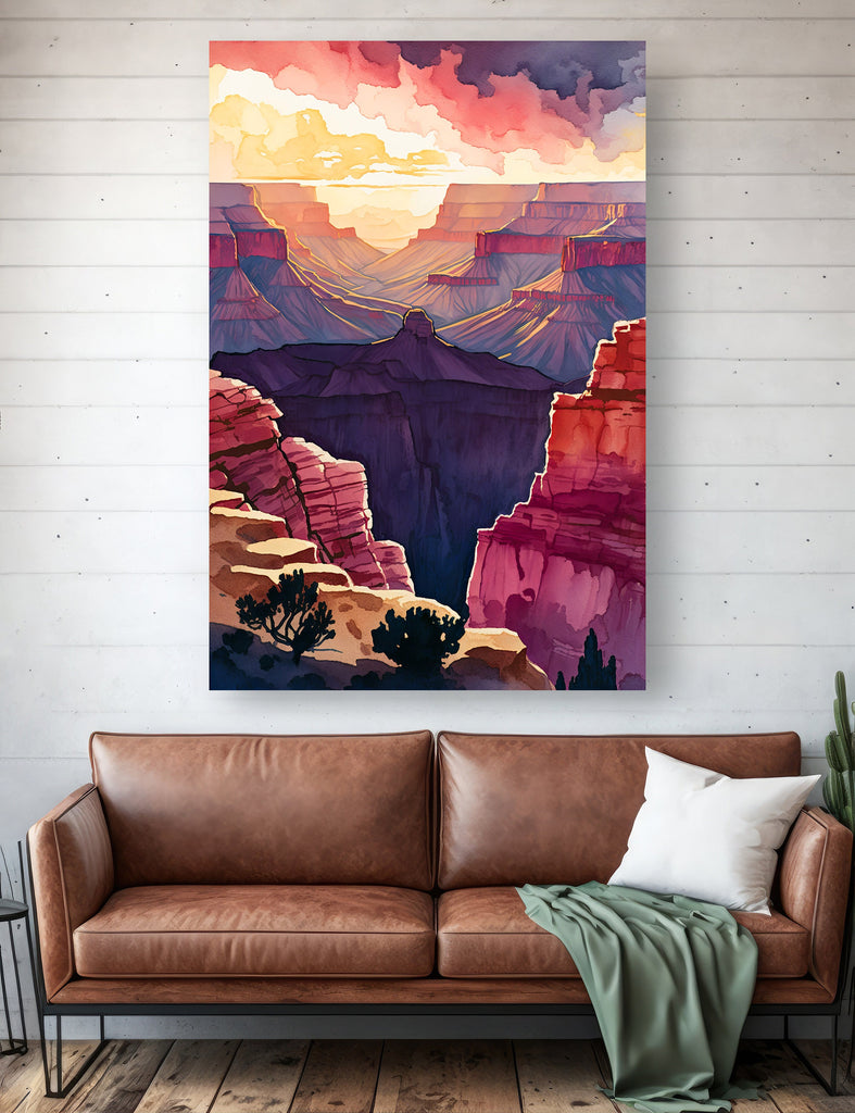 Grand Canyon National Park Sunset Print Arizona Sonoran Wall Art Southwest Desert Watercolor Boho Southwestern Decor